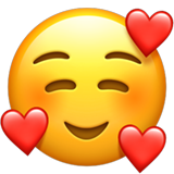 Leende ansikte med tre hjärtan